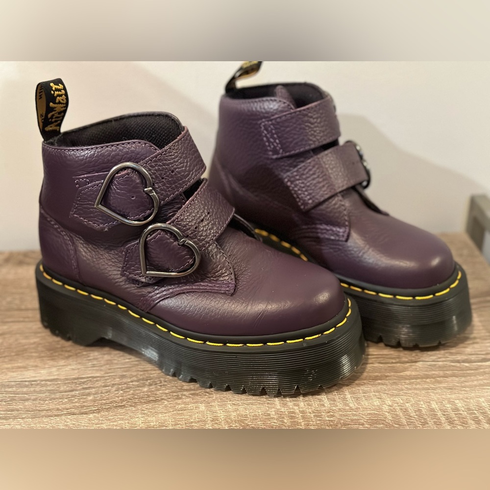 Doc Marten Heart Buckle Platform Leather Boots PURPLE size 36